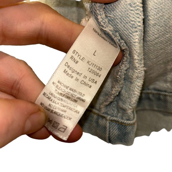 mono b light wash denim chambray epaulets jean jacket L - Picture 4 of 5